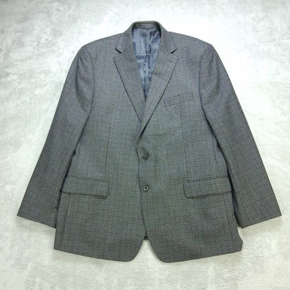 Michael Kors Mens Gray Plaid Blazer Sport Coat 46L Classic Preppy Dark Academia